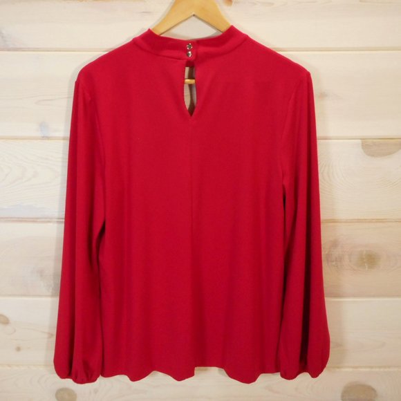 Chico’s Size 2 Women's L Keyhole Top Blouse Red Long Sleeve Knit Stretch - Picture 3 of 6